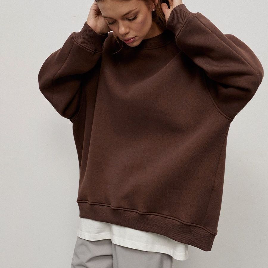 GR | Women's Loose Round Neck Fleece Sweatshirt