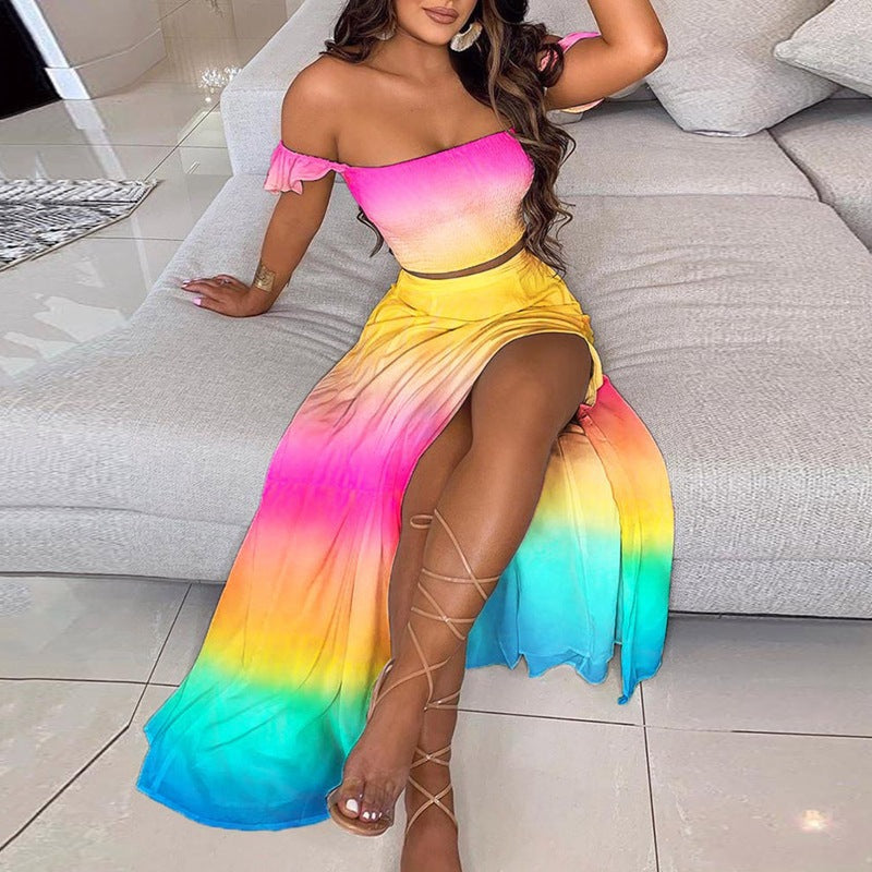 GR | Seductive Off-Shoulder One-Shoulder Split Skirt Set 