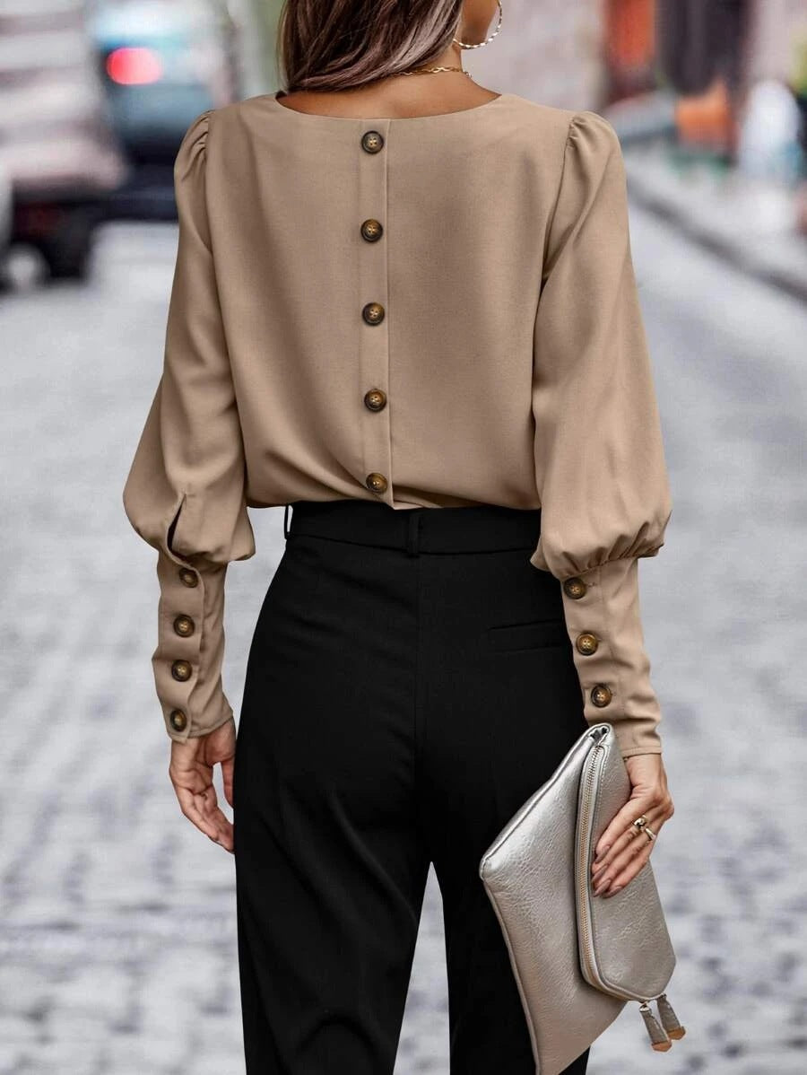 Damen Bluse mit eleganten Puffärmeln und fließendem Stoff GR