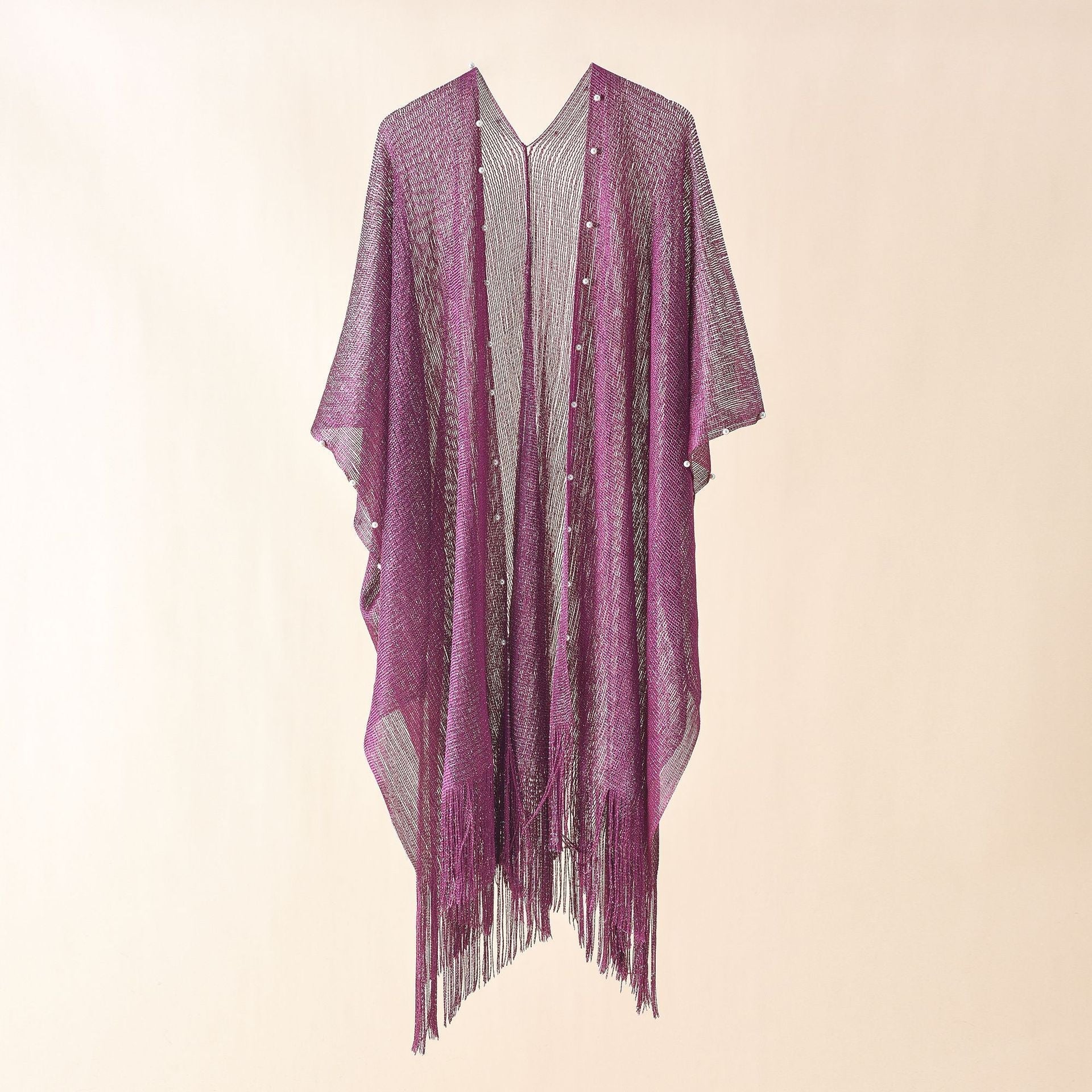 Women's transparent kaftan with fringed edges and elegant design, size GR