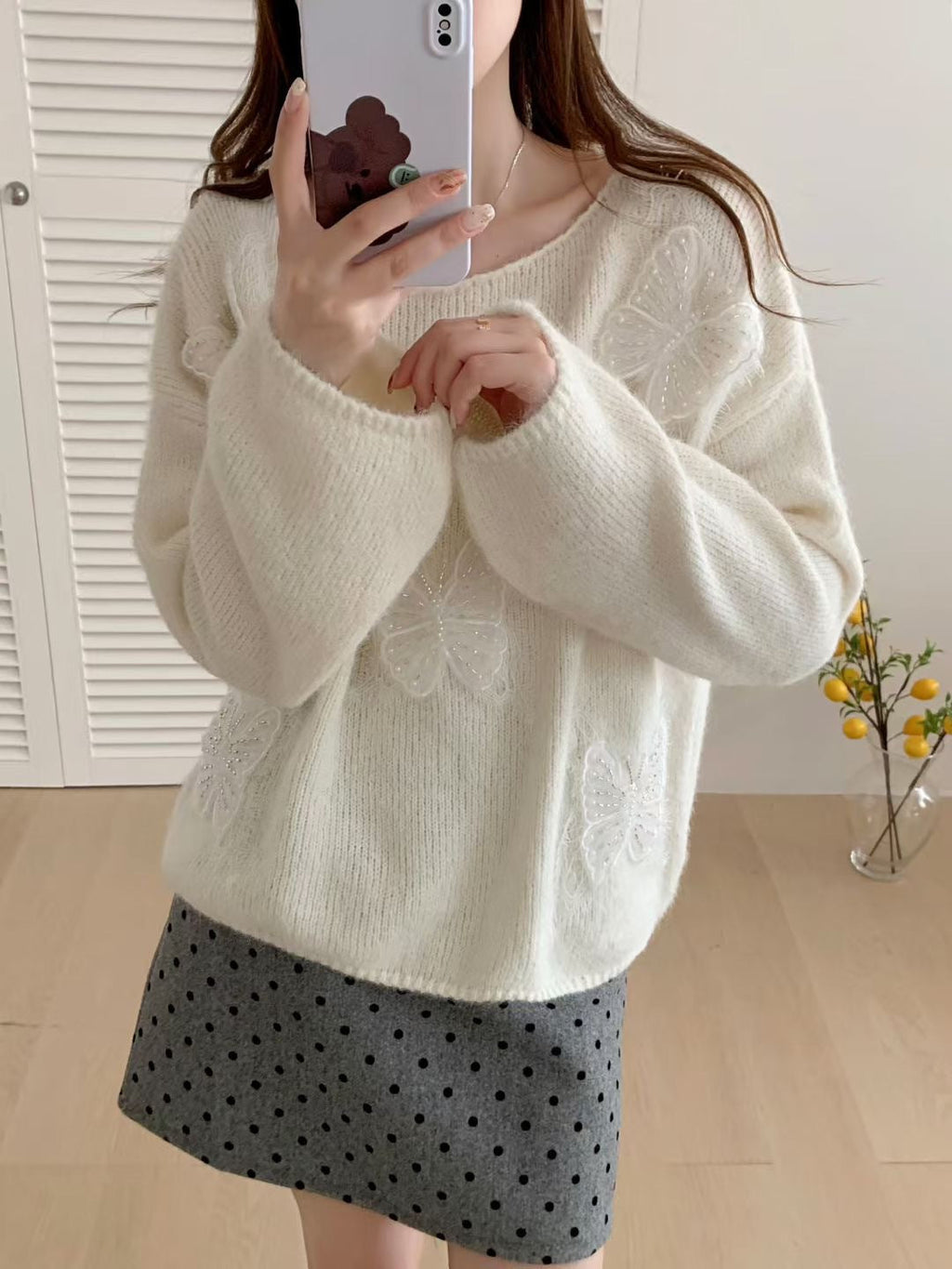 GR | Eleganter Pullover Aus Besticktem Blumenstrick Für Frauen