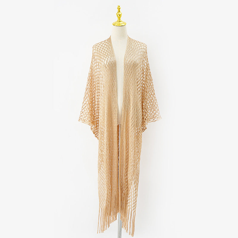 Women's elegant transparent kaftan with long fringe, size GR