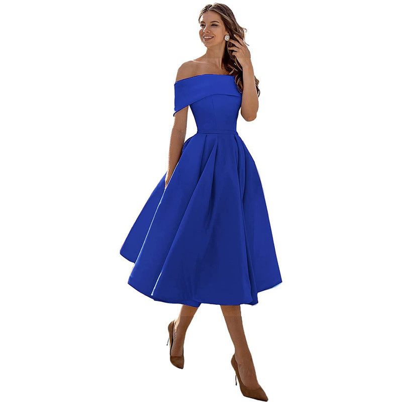 GR | Casual Fashion Satin Cocktail Dress Strapless 