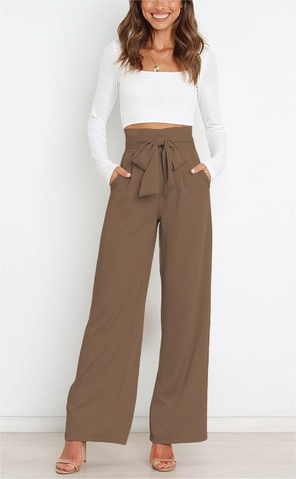 Damen elegante weite Stoffhose mit Taillengürtel GR