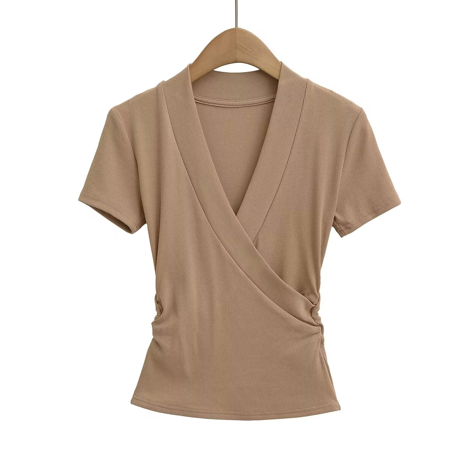 Women's wrap top with elegant V-neck and figure-flattering cut, size