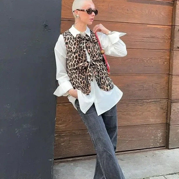 Damen Weste im angesagten Leopardenmuster mit verspieltem Bindeband GR