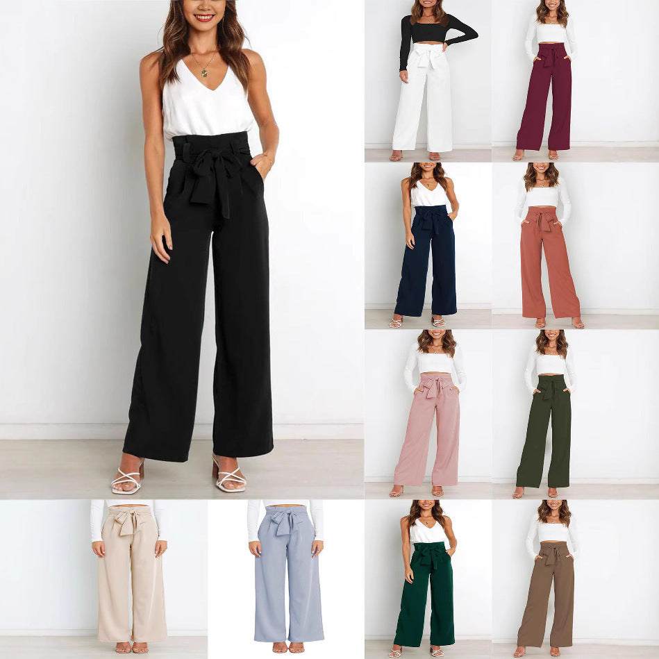 Damen elegante weite Stoffhose mit Taillengürtel GR