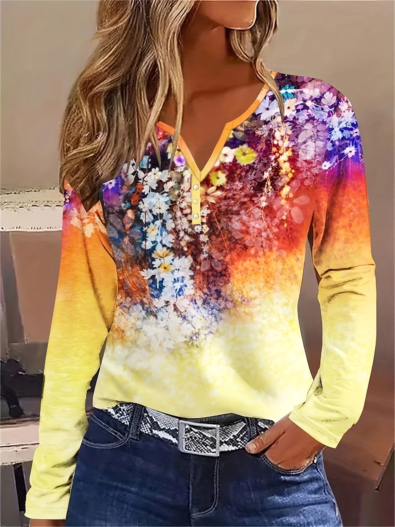 GR | Floral Rundhals Langarmshirt