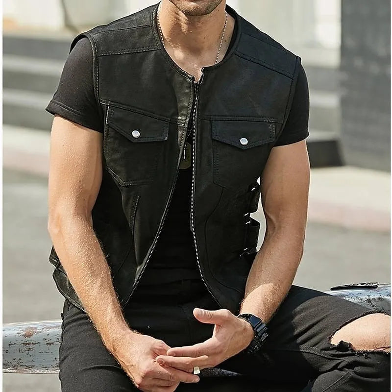 GR | Robust leather vest with many pockets