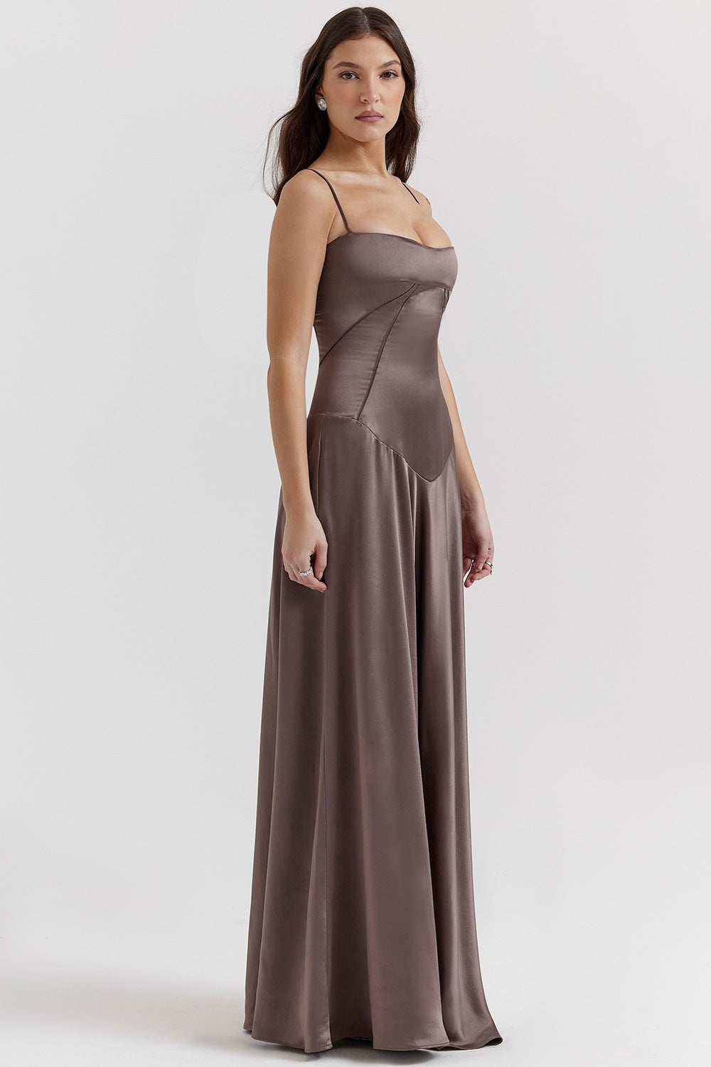 GR | Evening dress, satin sheen, spaghetti straps, backless, slim fit, elegant dress