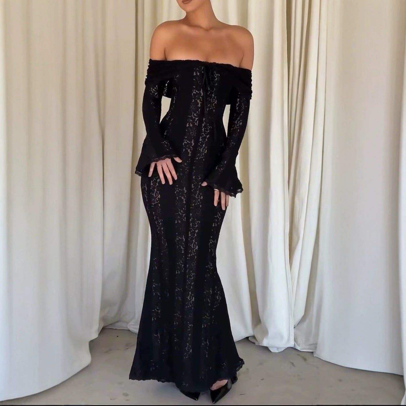 GR | Flared Sleeve Bodycon Waist Dress