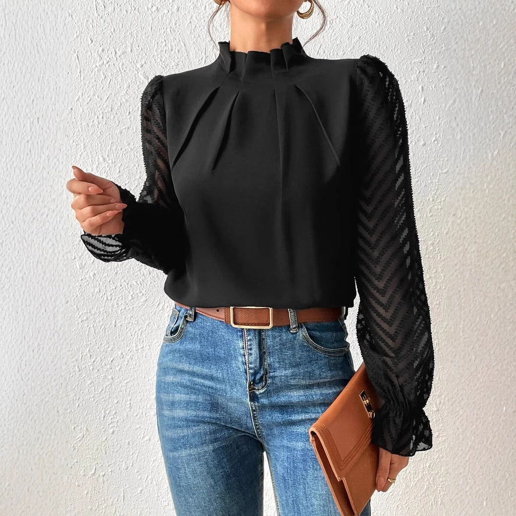 Women's blouse with modern transparent sleeves, size