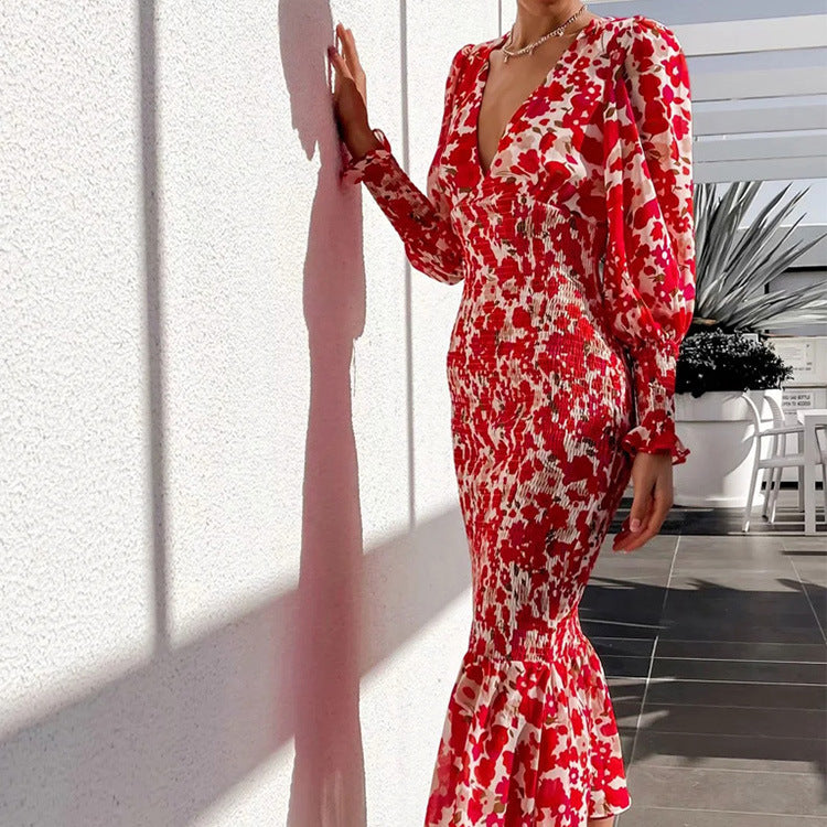 Women's floral print dress with voluminous sleeves, size [size missing]