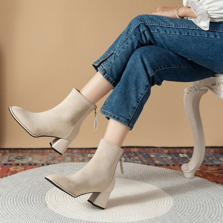 Women's ankle boots with elegant block heel and soft upper material, size GR