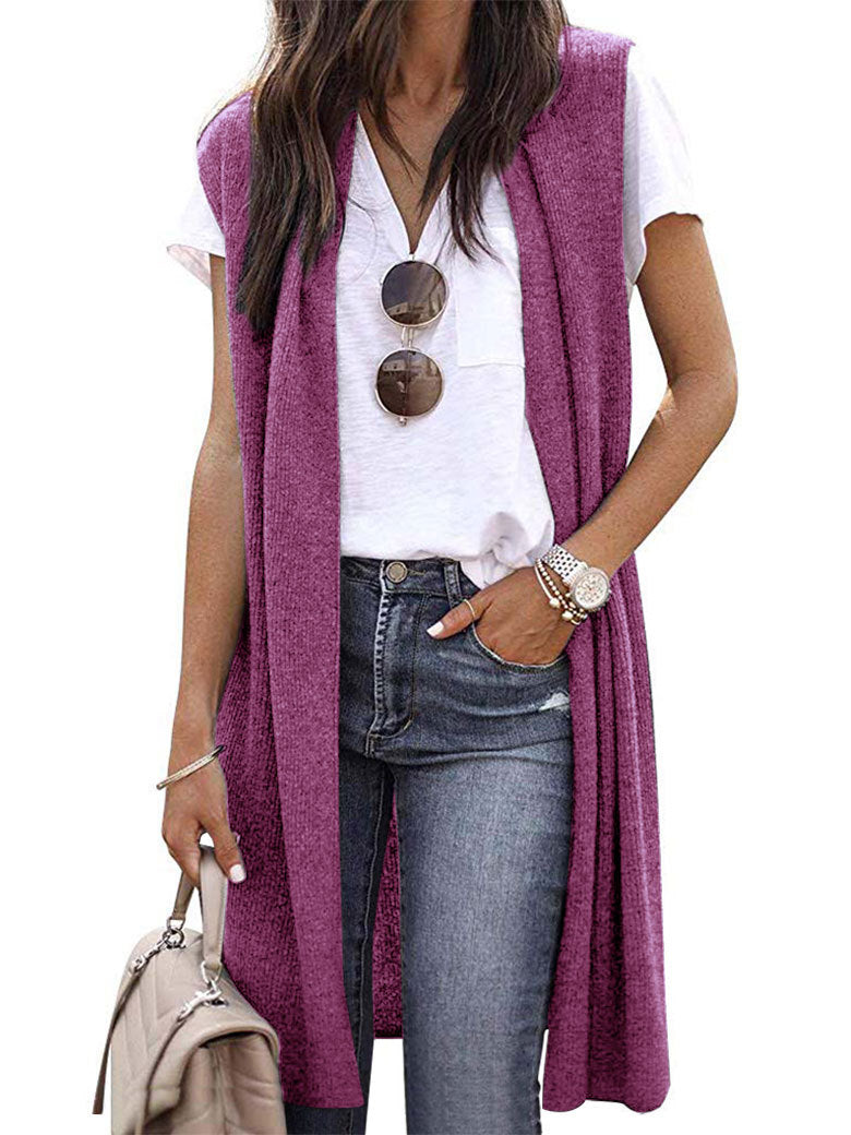 Women's open cardigan with a relaxed fit and long side panels, size