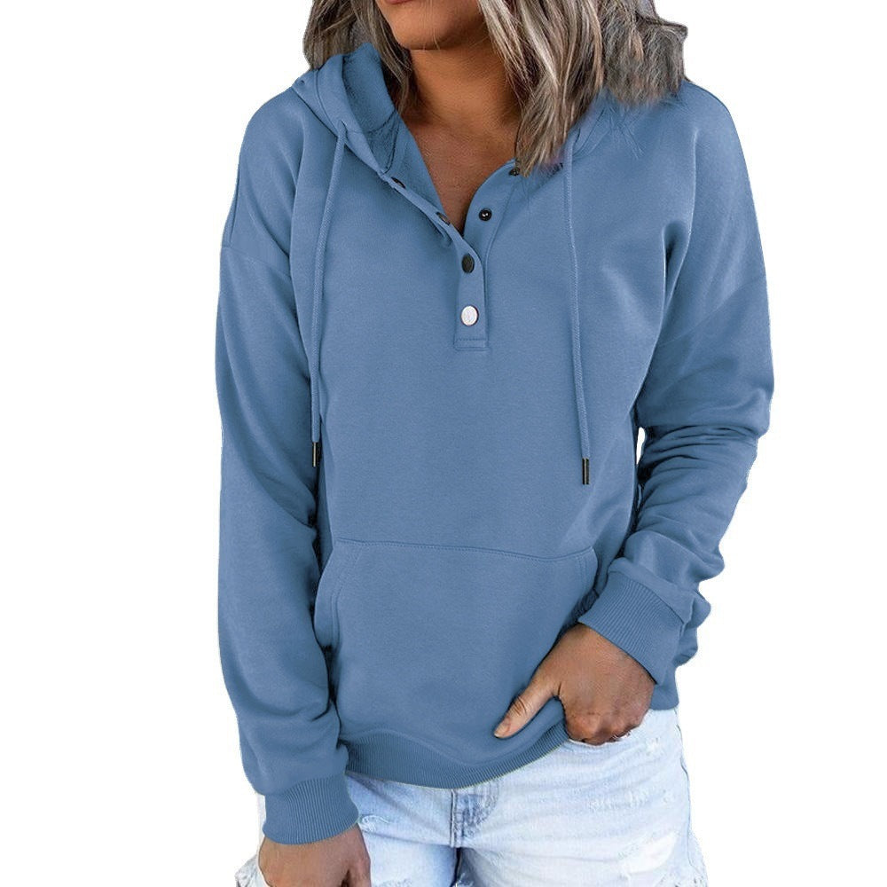 Damen Kapuzenpullover mit Knopfleiste und lässigem Schnitt GR