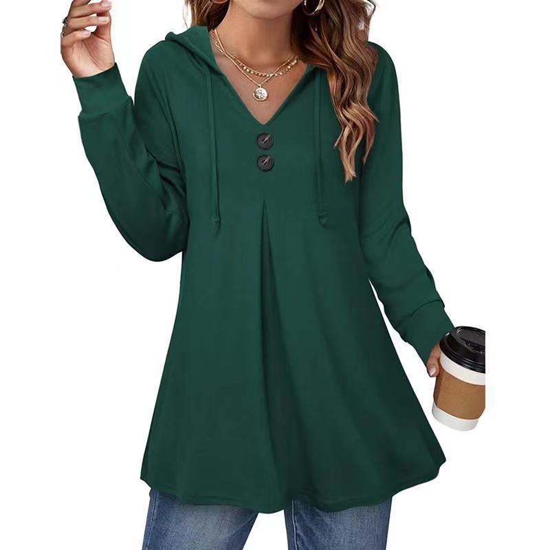 Damen Kapuzenpullover mit Knopfleiste und ausgestelltem Schnitt GR