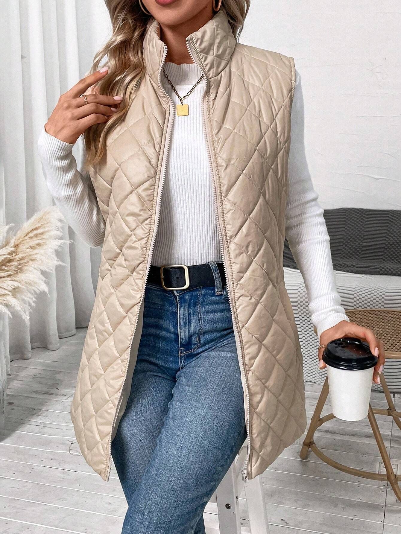 GR | Long hooded vest in metallic style for women