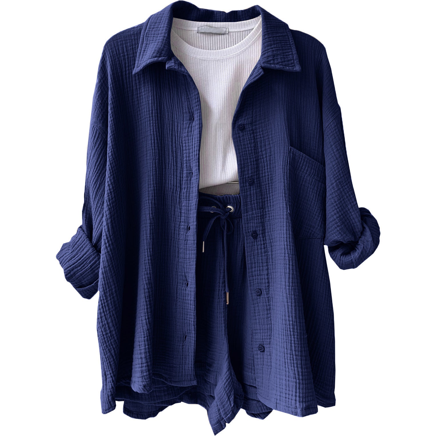 Women's casual summer outfit with modern button placket and elastic waistband, size S