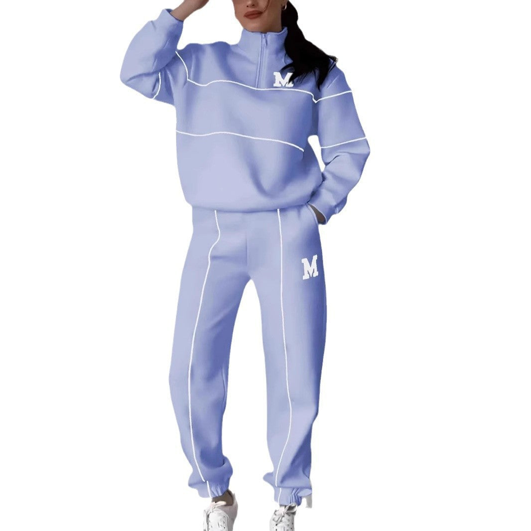 Damen sportliches Fleece-Anzugset mit Stehkragen und praktischen Taschen GR