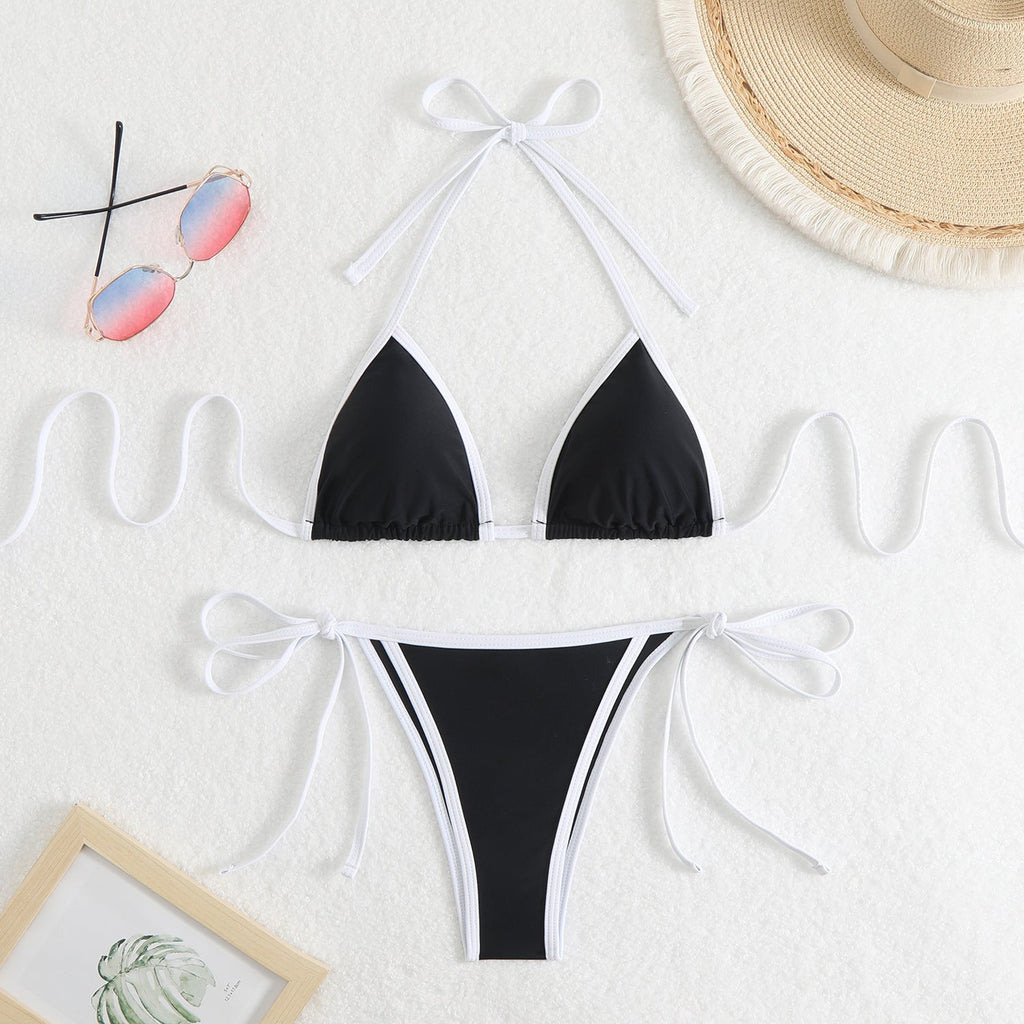 Women's triangle bikini set with adjustable bows and contrasting accents, size GR