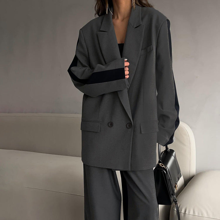 GR | Office Casual Women's Contrast Color Coat & Wide Leg Trousers Sat