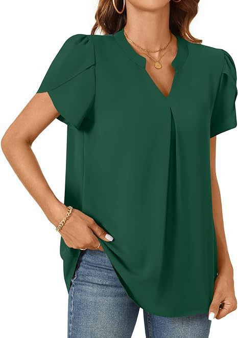 Damen Bluse mit eleganter V-Ausschnitt-Detail und leichten Puffärmeln GR