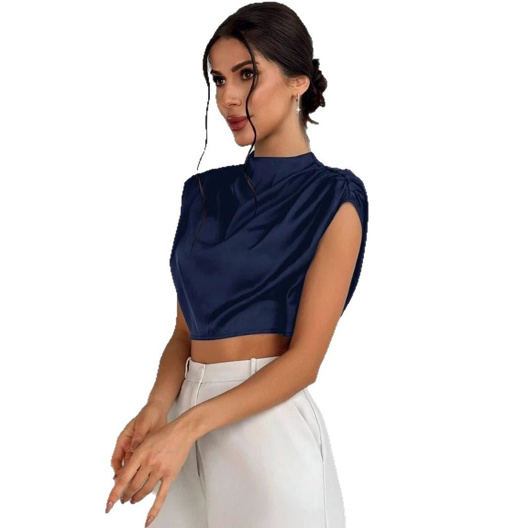 GR | Satin Faux Seide Kurzhemd Top