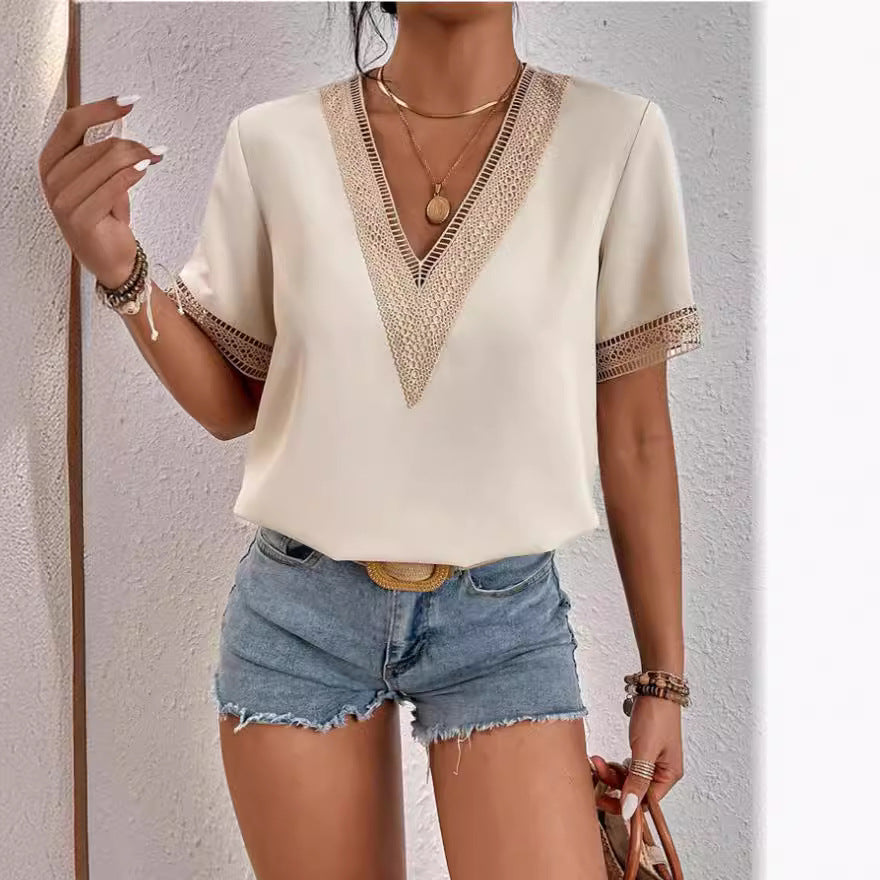 Damen Bluse mit filetartigen Verzierungen GR