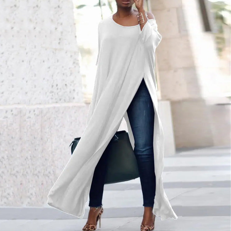 GR | Solid color irregular sleeve dress 