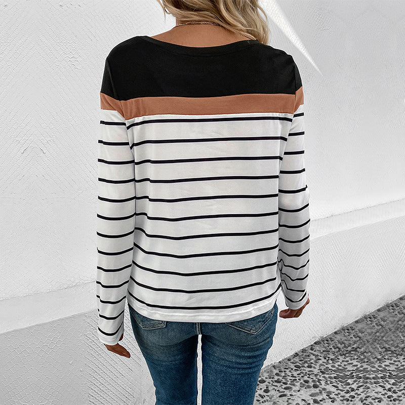 Women's long-sleeved shirt with fashionable striped pattern and elasticated cuffs, size [size missing]