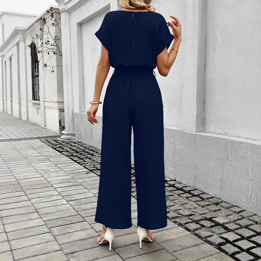 Women's jumpsuit with wide legs and waist belt, size