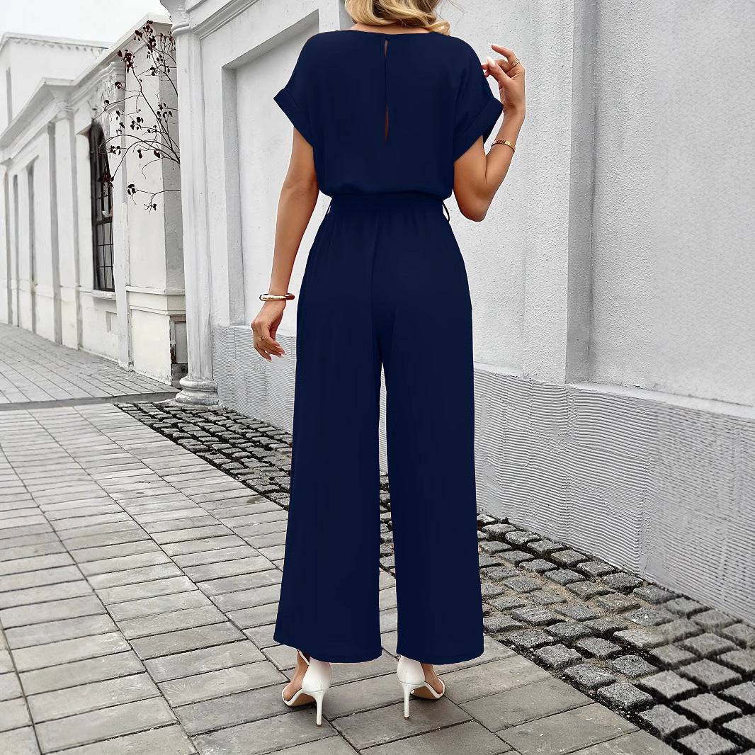 Women's jumpsuit with wide legs and waist belt, size