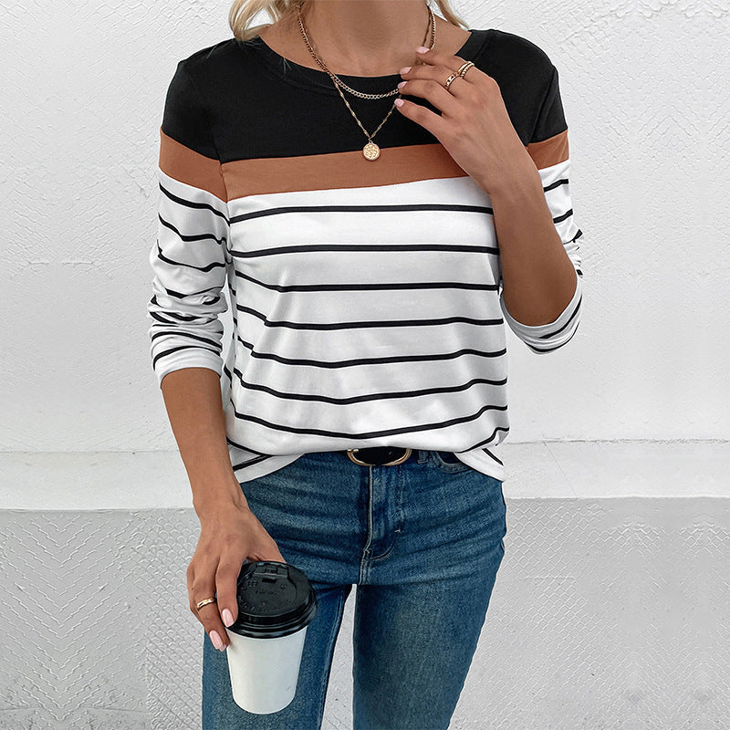 Women's long-sleeved shirt with fashionable striped pattern and elasticated cuffs, size [size missing]