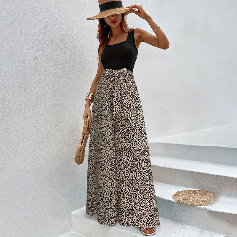 Damen weite Palazzo-Hose mit stylishm Leopardenmuster GR