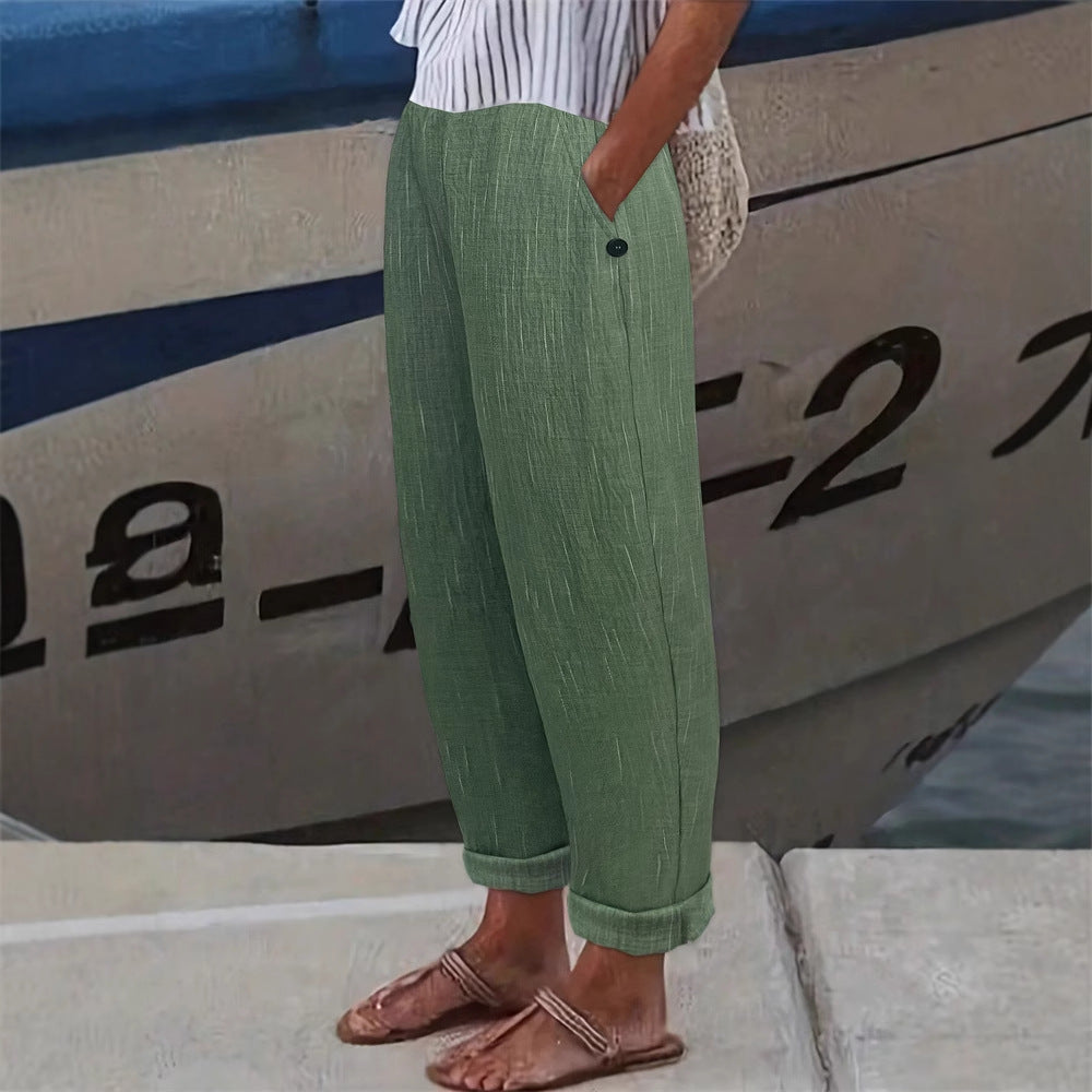 Damen Bequeme und luftige Leinenhose mit seitlichen Taschen GR
