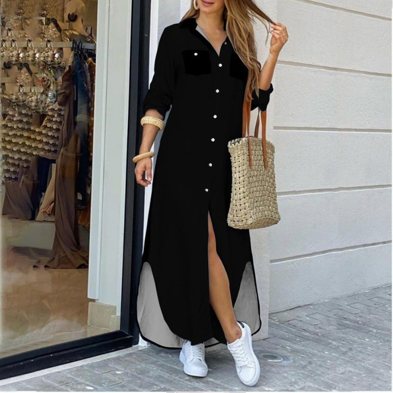 Women's shirt dress with elegant slit and practical pockets, size