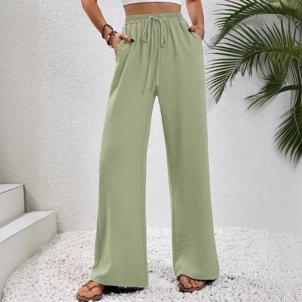 Women's elegant wide-leg trousers made from a lightweight cotton blend with elasticated waistband, size [size missing]