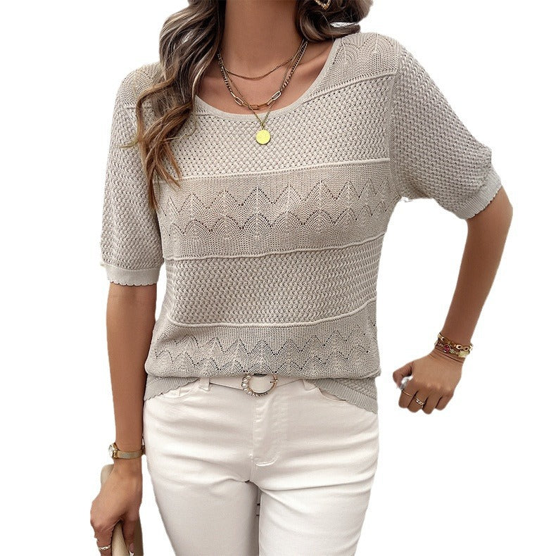 GR | Eleganter Rundhals Hohler Kurzarm Pullover Top