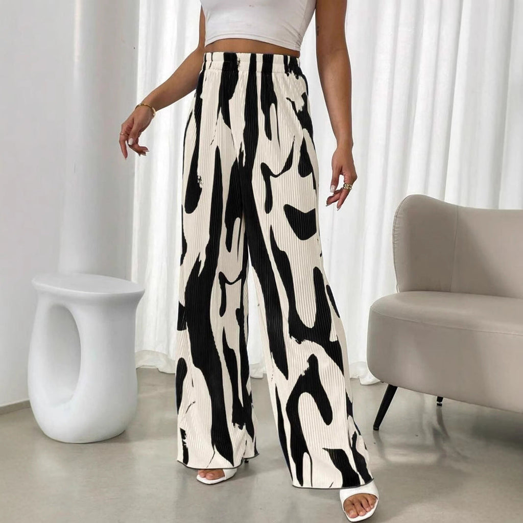 Damen weite Plisseehose mit elastischem Bund und modischem Muster GR