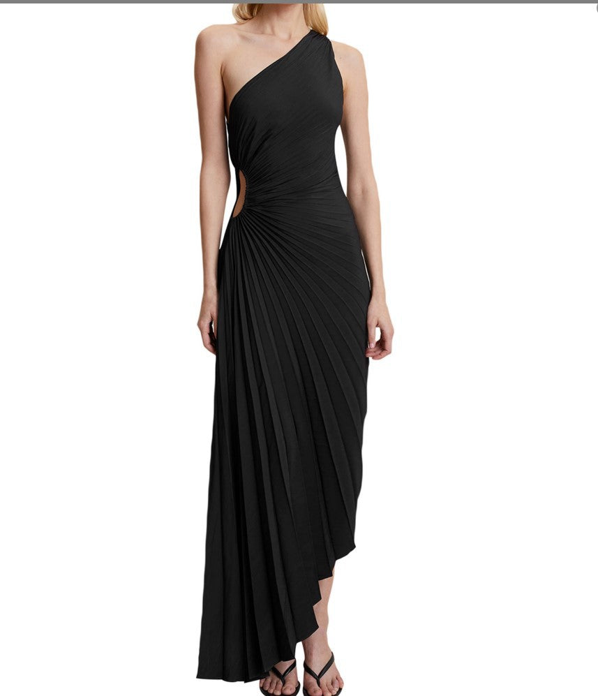 GR | One Shoulder Plissee Midi Kleid