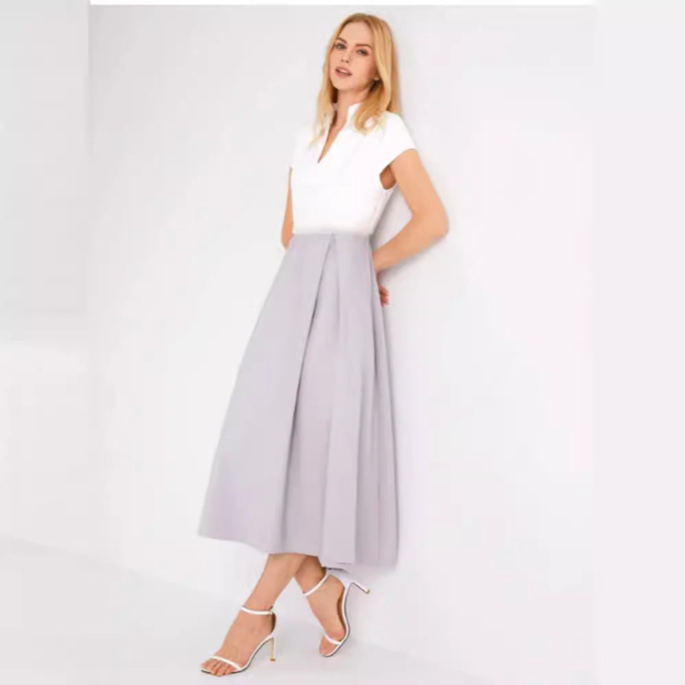 GR | White color block V-neck flared summer dress