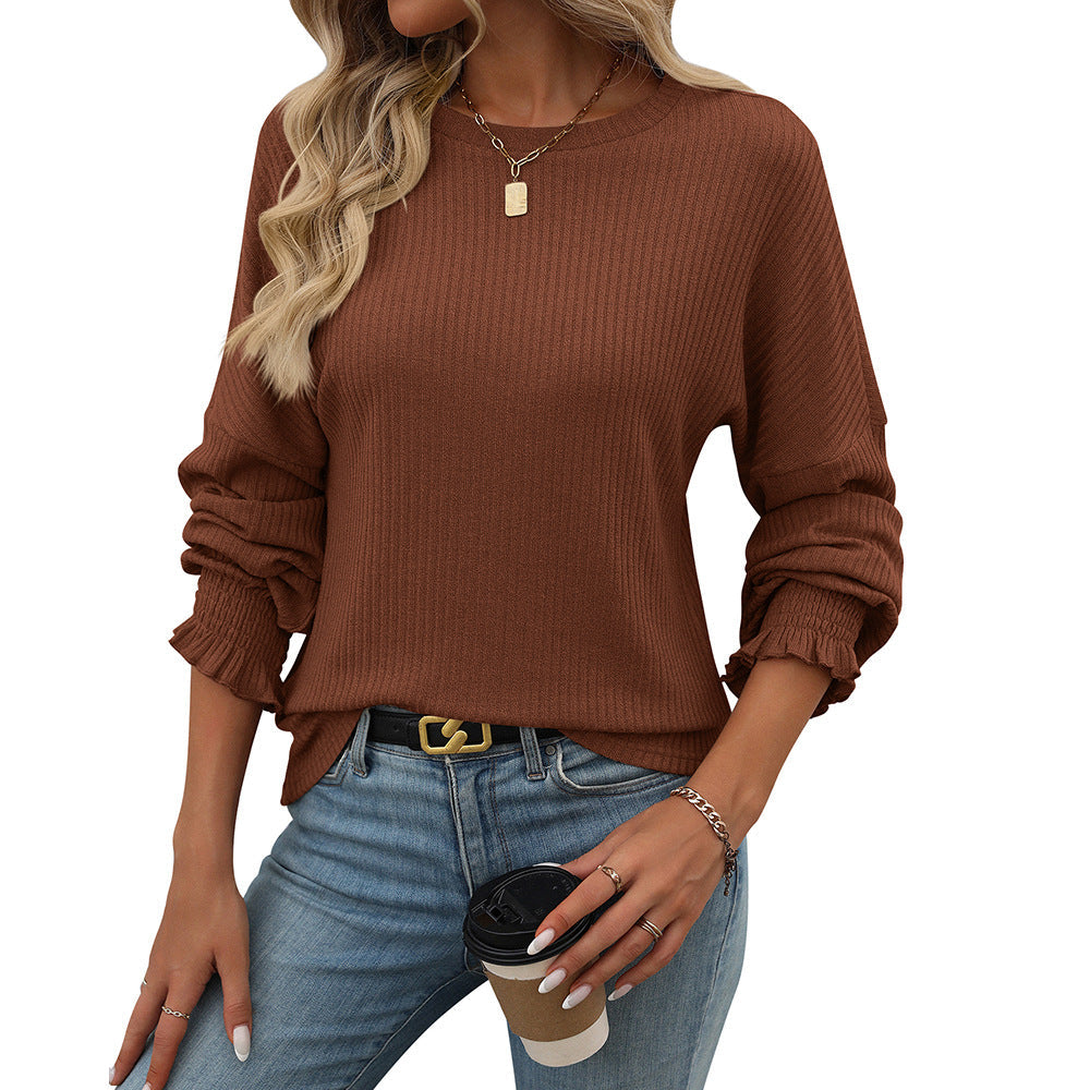 Damen lässiger Pullover mit feiner Rippstruktur und elastischen Bündchen GR