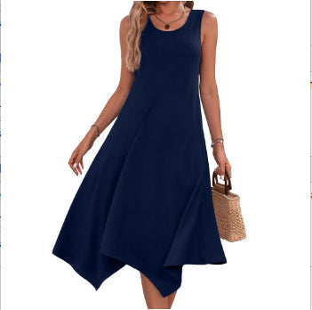 Damen asymmetrisches Freizeitkleid mit modernem Muster und fließendem Schnitt GR