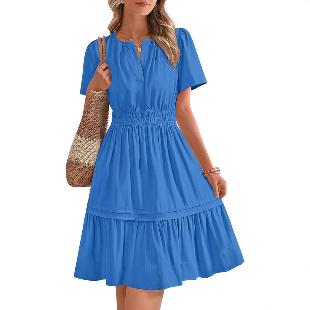 Damen gesmoktes Freizeitkleid mit voluminösem Rock GR