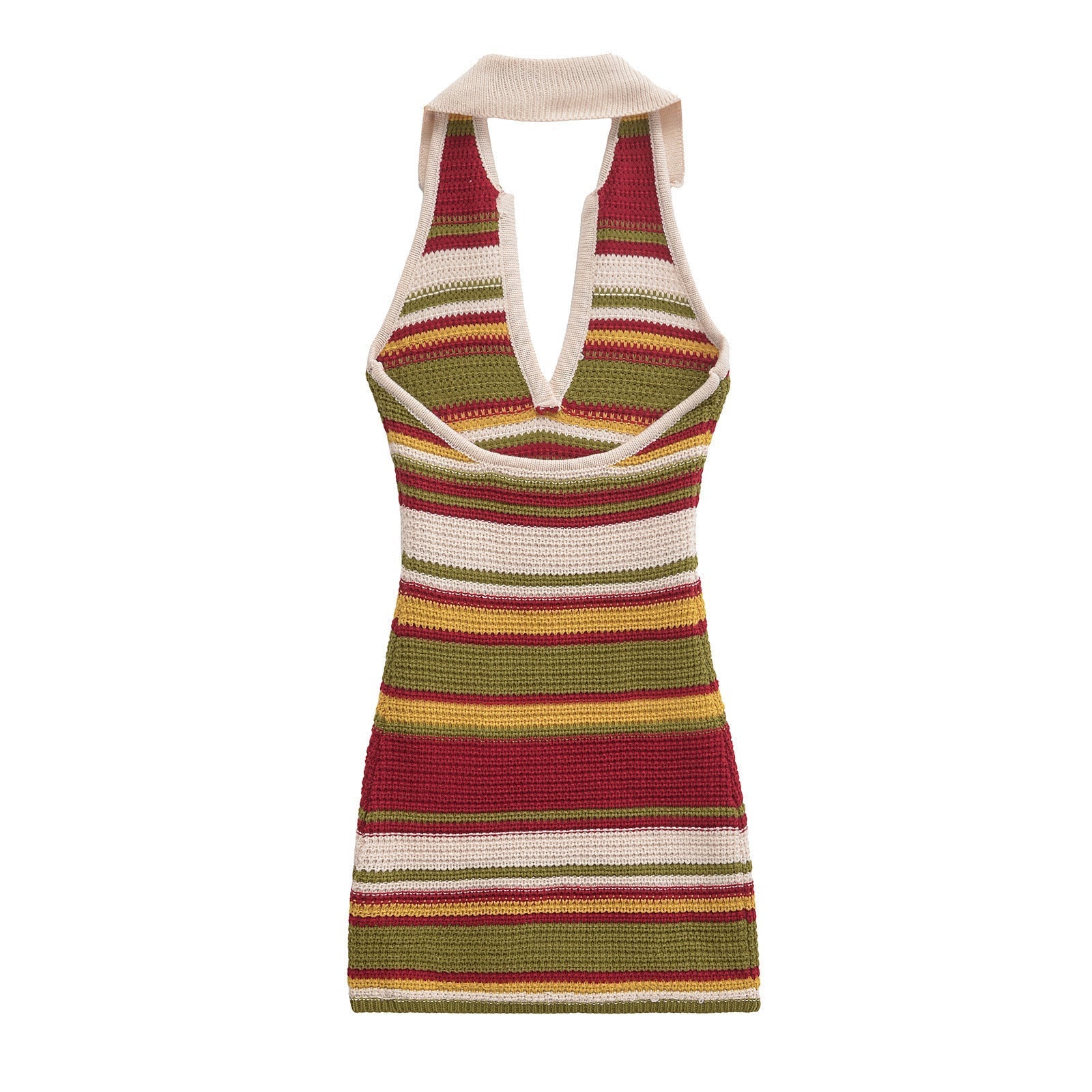 Women's knitted dress with deep V-neck and wide collar, size
