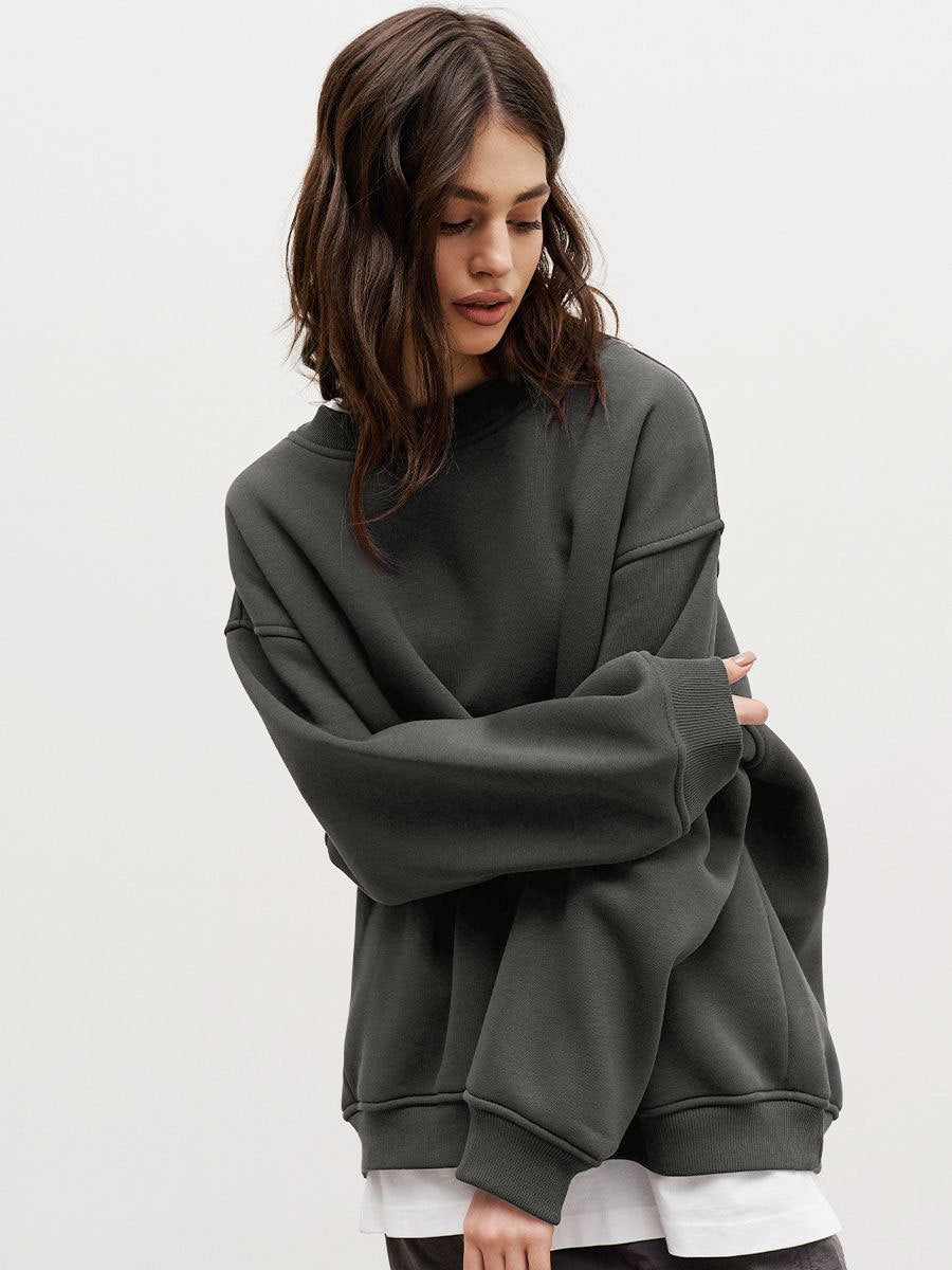 GR | Women's Loose Round Neck Fleece Sweatshirt