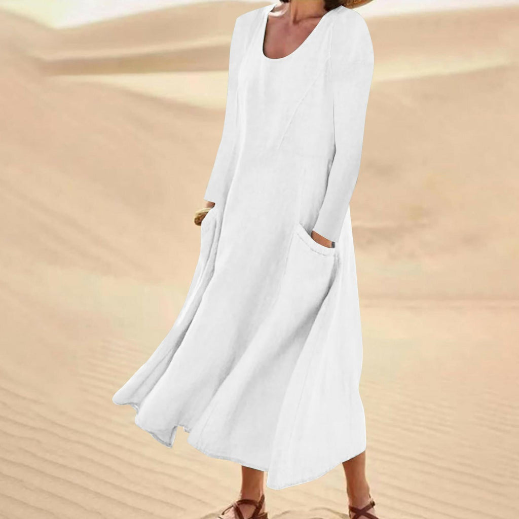 GR | Solid color dress with long sleeves and round neckline