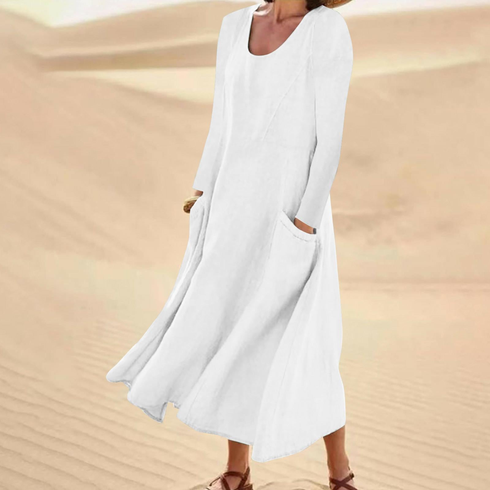 GR | Solid color dress with long sleeves and round neckline