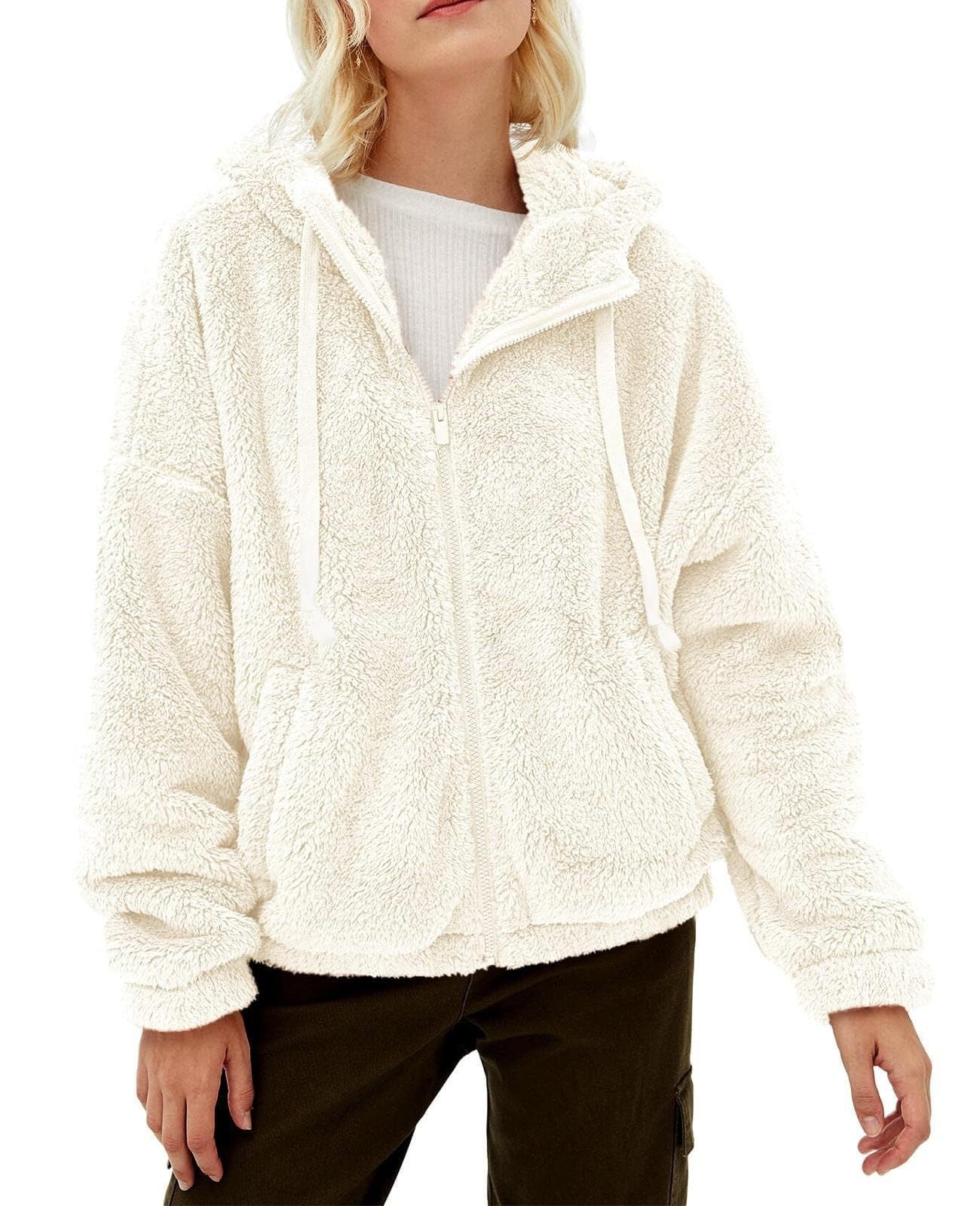 Women's fleece jacket with cozy lining and practical hood design, size S